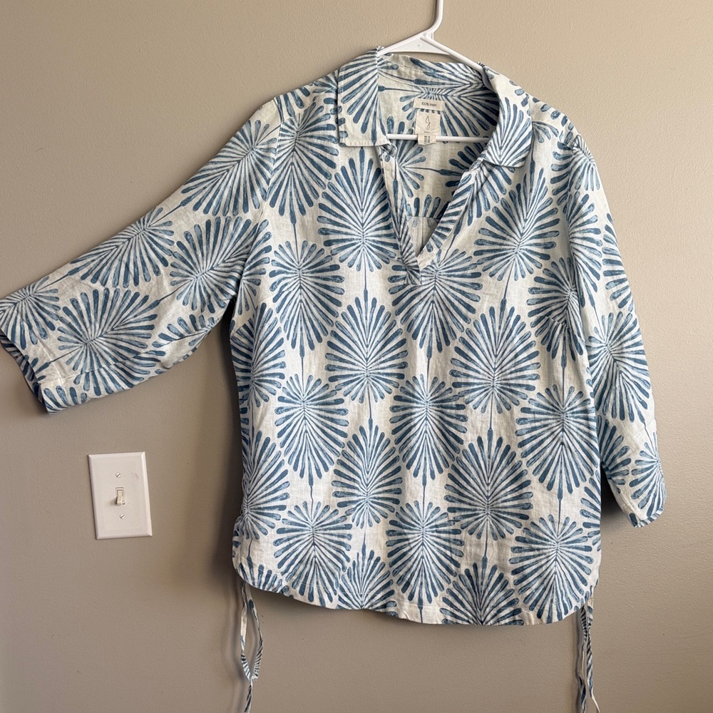 Joie Blue and White Linen Blouse